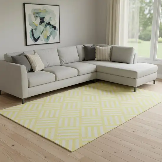 Yellow And Ivory Geometric Washable Area Rug With UV Protection Photo 1