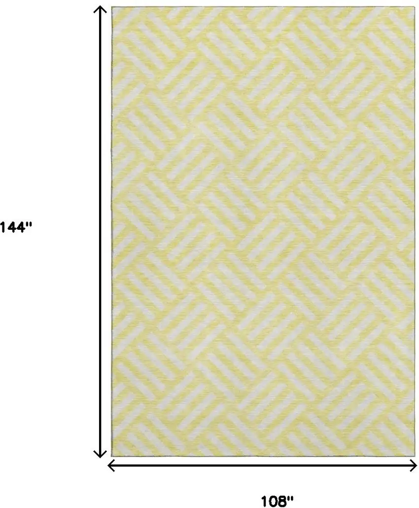Yellow And Ivory Geometric Washable Area Rug With UV Protection Photo 3