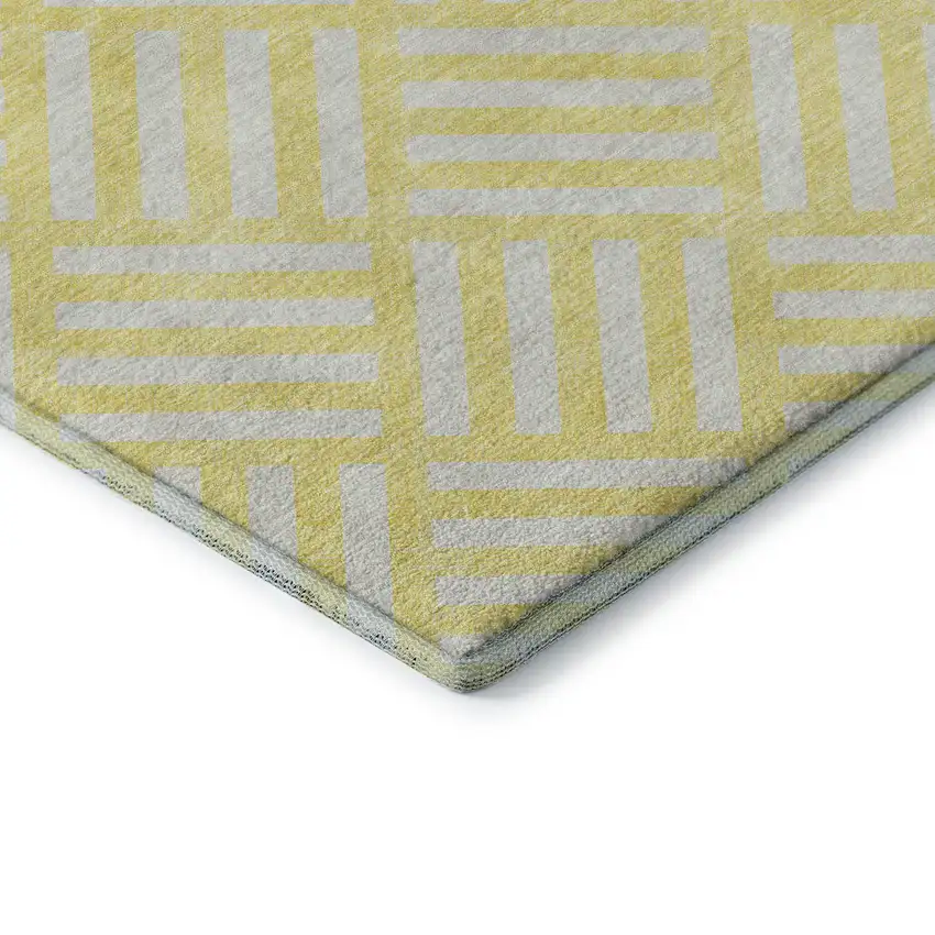 Yellow And Ivory Geometric Washable Area Rug With UV Protection Photo 8