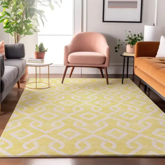 Yellow And Ivory Geometric Washable Area Rug With UV Protection Photo 5