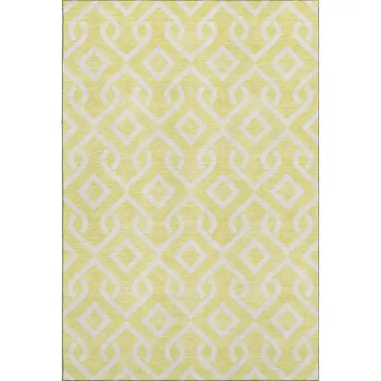 Yellow And Ivory Geometric Washable Area Rug With UV Protection Photo 1