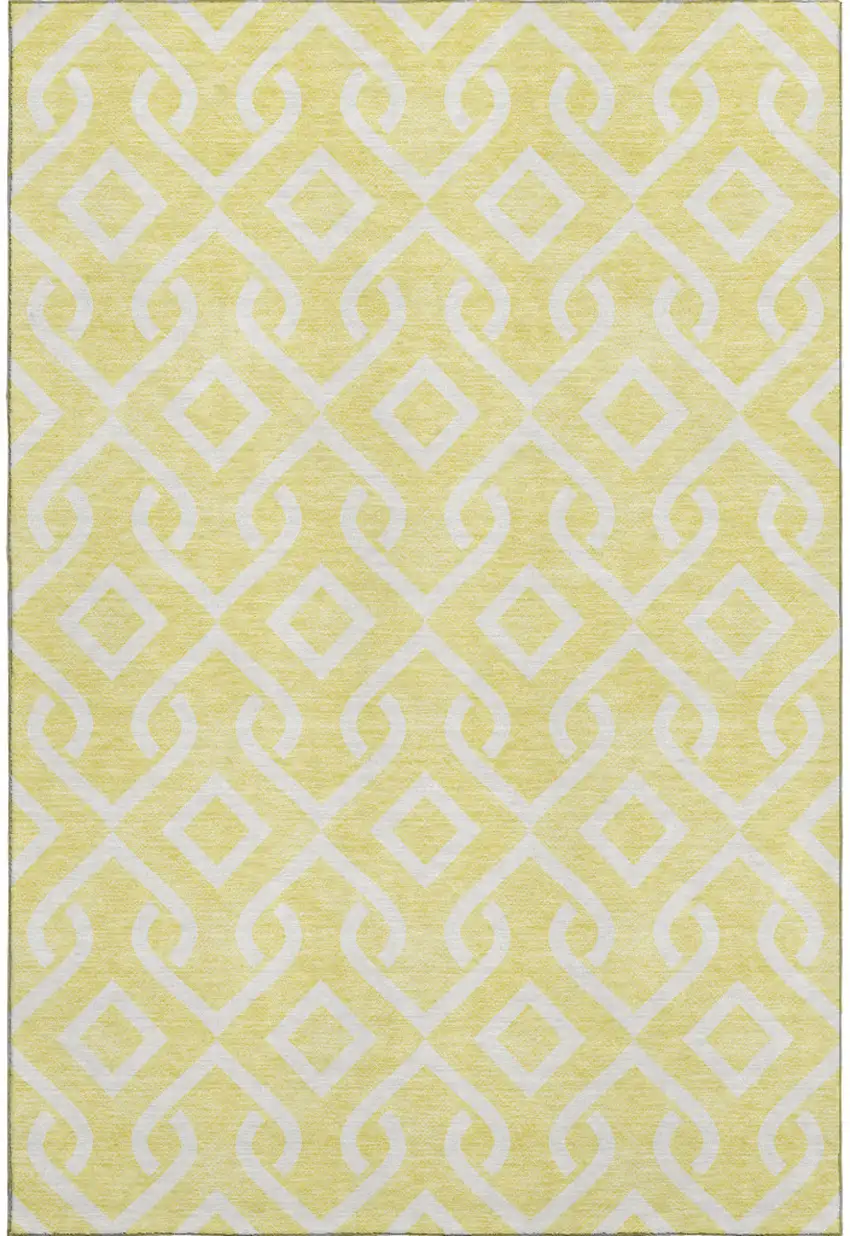 Yellow And Ivory Geometric Washable Area Rug With UV Protection Photo 1
