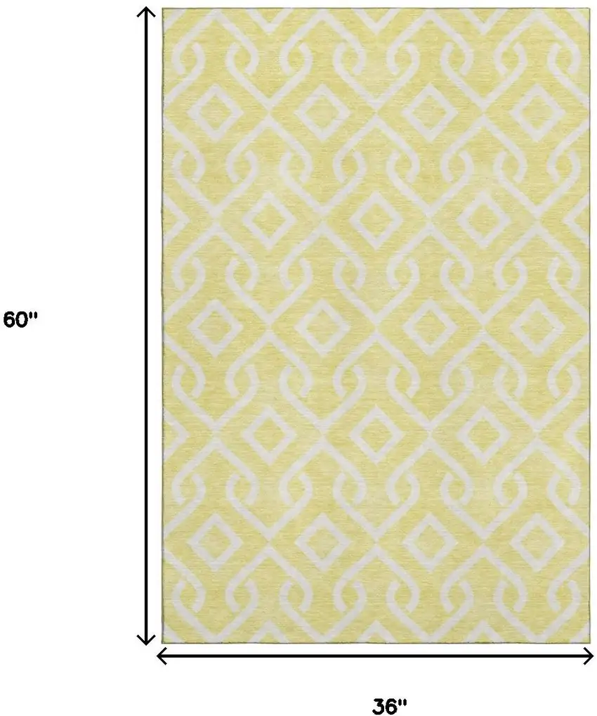 Yellow And Ivory Geometric Washable Area Rug With UV Protection Photo 3