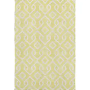 Photo of Yellow And Ivory Geometric Washable Area Rug With UV Protection