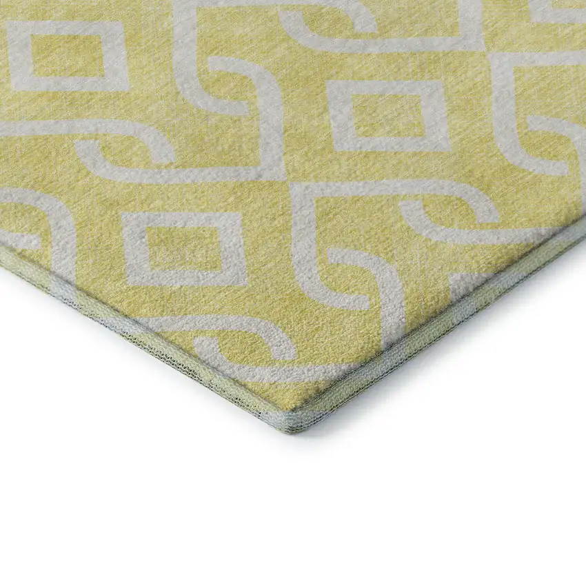 Yellow And Ivory Geometric Washable Area Rug With UV Protection Photo 8