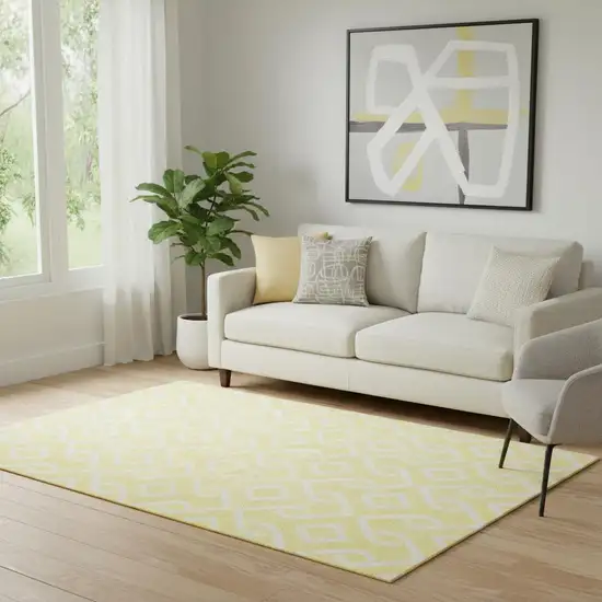 Yellow And Ivory Geometric Washable Area Rug With UV Protection Photo 1