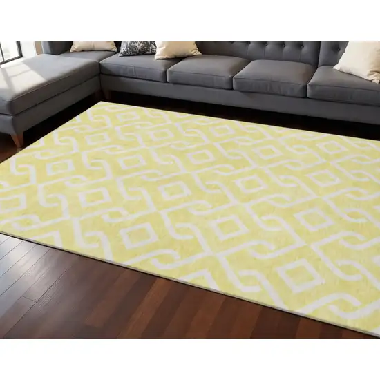 Yellow And Ivory Geometric Washable Area Rug With UV Protection Photo 2