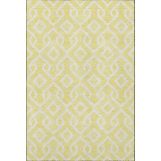Yellow And Ivory Geometric Washable Area Rug With UV Protection Photo 4