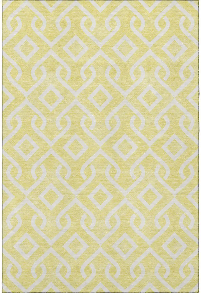 Yellow And Ivory Geometric Washable Area Rug With UV Protection Photo 4