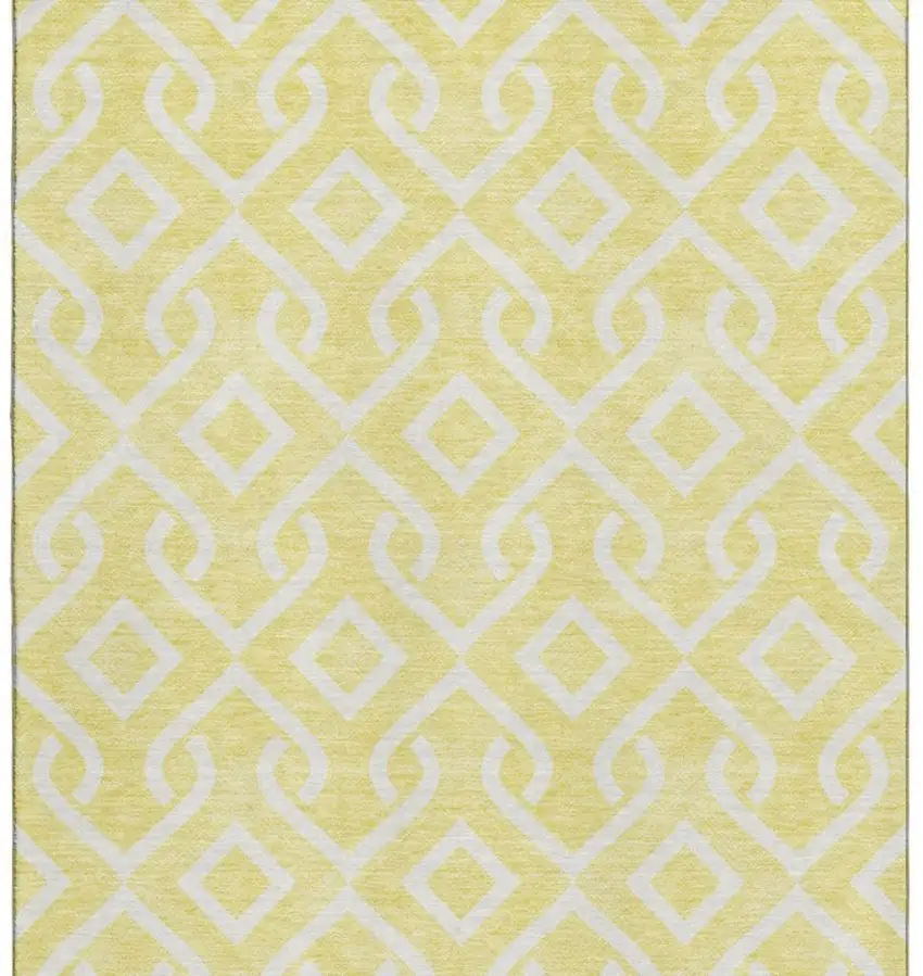 Yellow And Ivory Geometric Washable Area Rug With UV Protection Photo 4