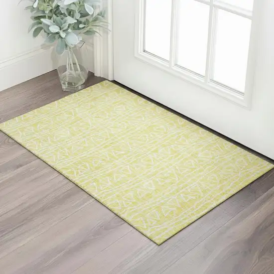 Yellow And Ivory Geometric Washable Area Rug With UV Protection Photo 1