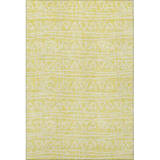 Yellow And Ivory Geometric Washable Area Rug With UV Protection Photo 4