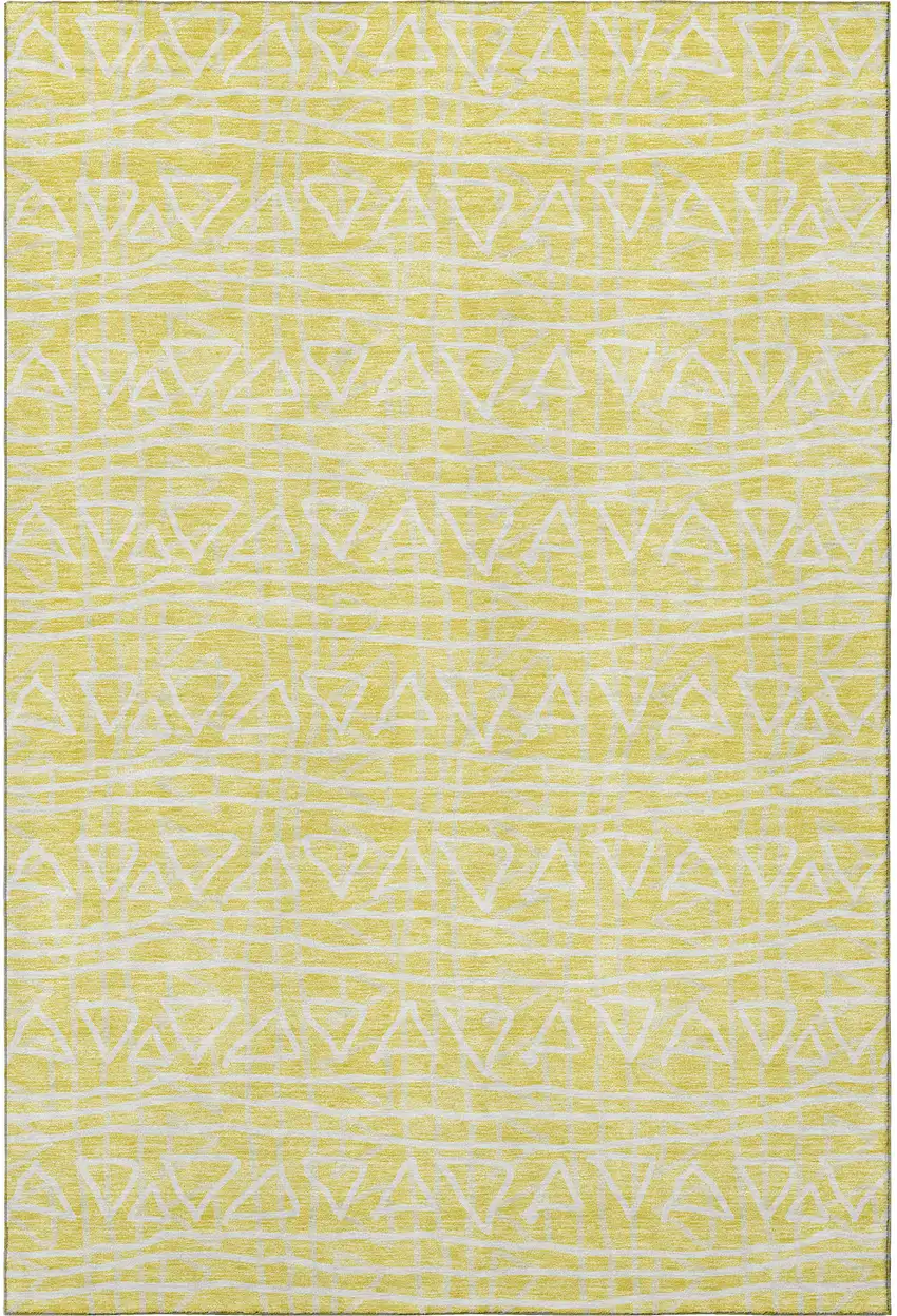 Yellow And Ivory Geometric Washable Area Rug With UV Protection Photo 4