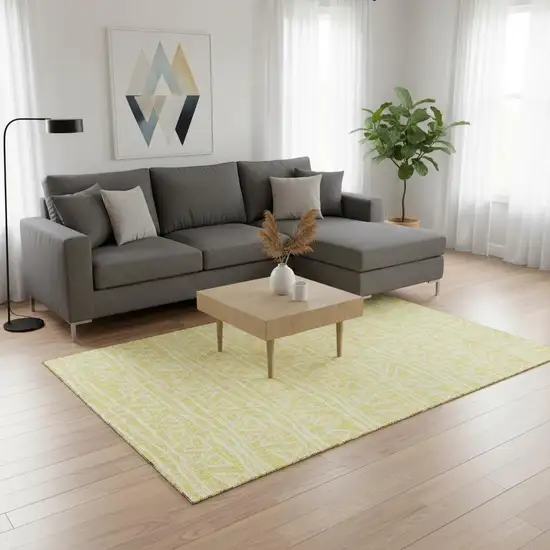 Yellow And Ivory Geometric Washable Area Rug With UV Protection Photo 2