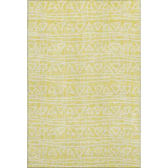 Yellow And Ivory Geometric Washable Area Rug With UV Protection Photo 1