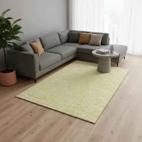 Yellow And Ivory Geometric Washable Area Rug With UV Protection Photo 2