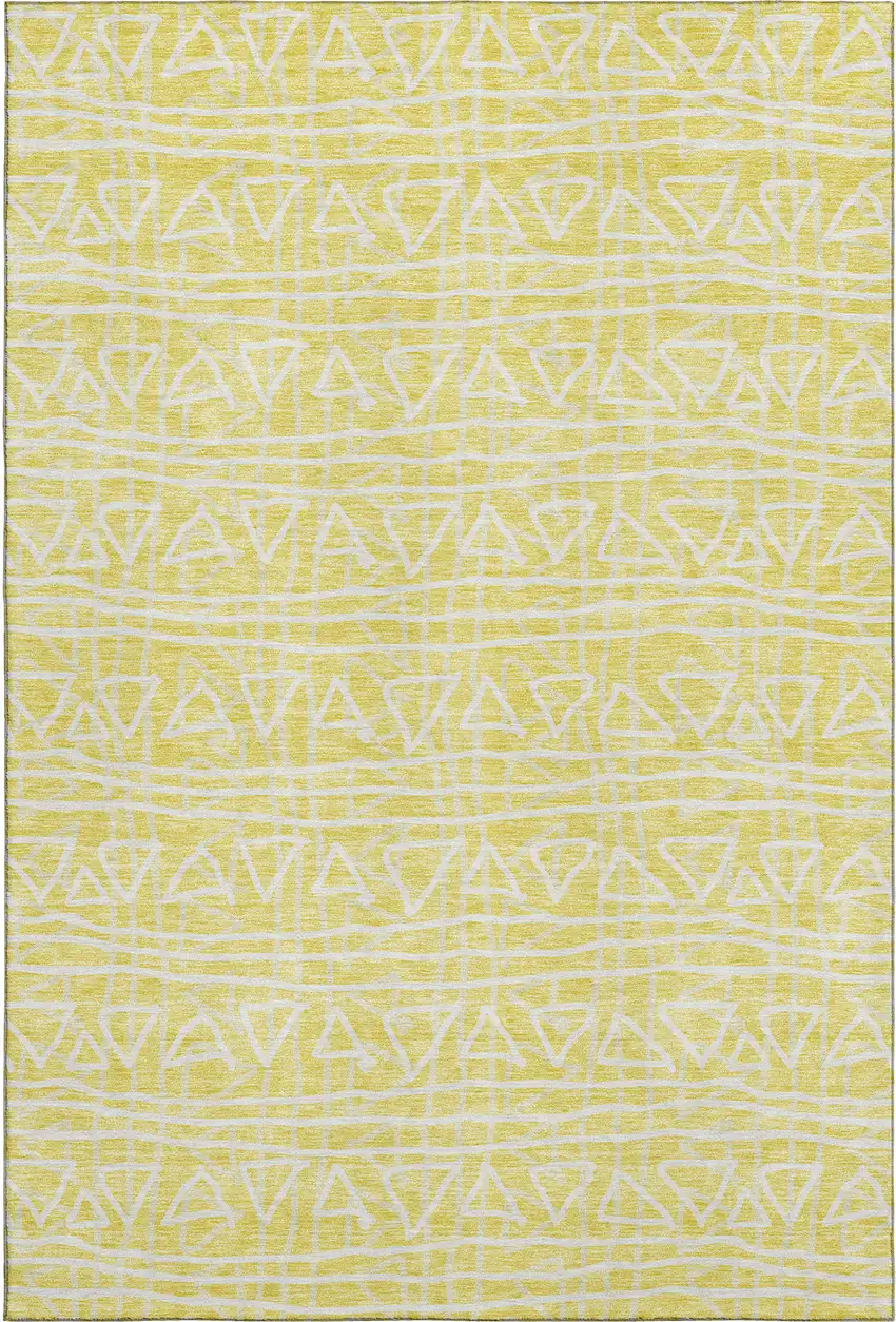 Yellow And Ivory Geometric Washable Area Rug With UV Protection Photo 1