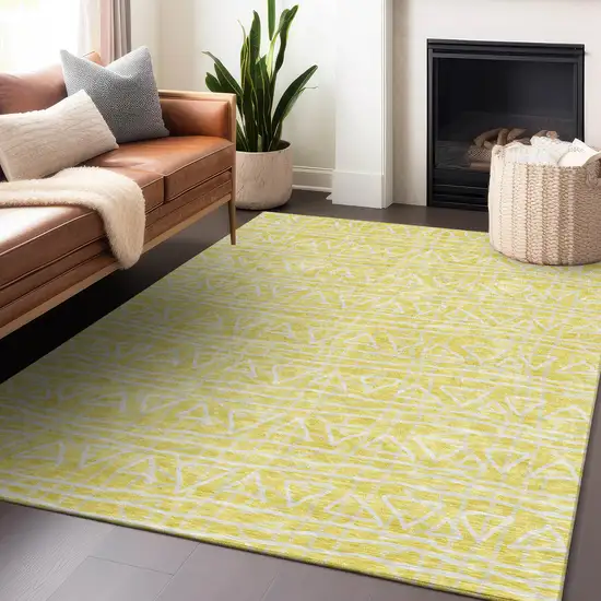 Yellow And Ivory Geometric Washable Area Rug With UV Protection Photo 6
