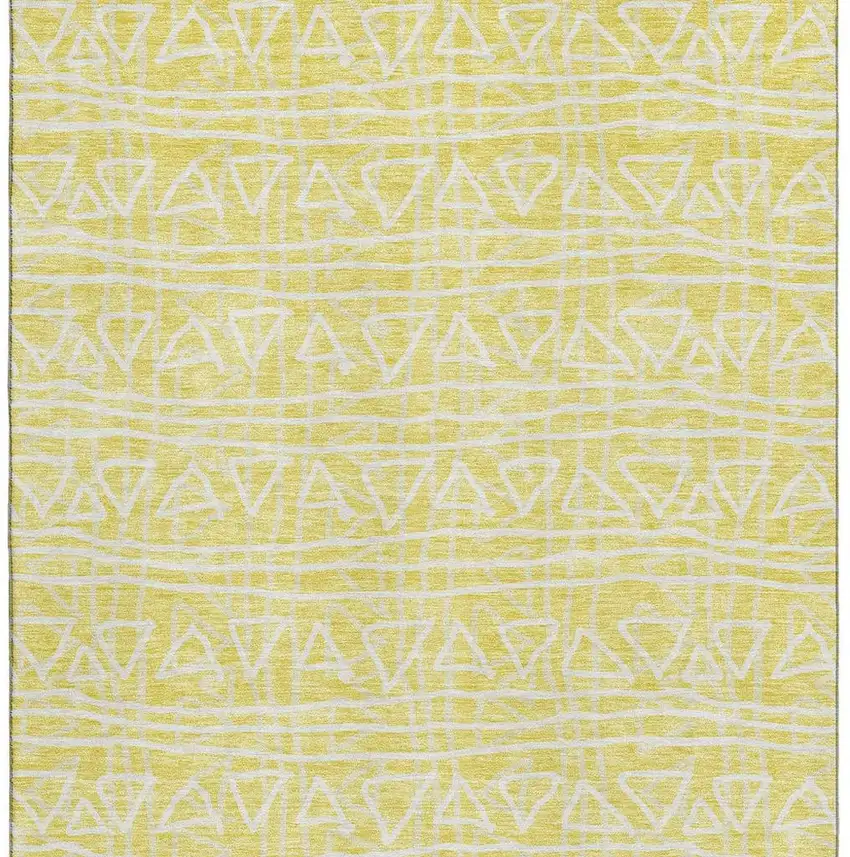 Yellow And Ivory Geometric Washable Area Rug With UV Protection Photo 4