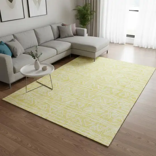 Yellow And Ivory Geometric Washable Area Rug With UV Protection Photo 2