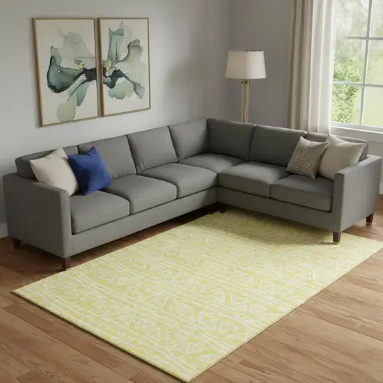 Yellow And Ivory Geometric Washable Area Rug With UV Protection Photo 1