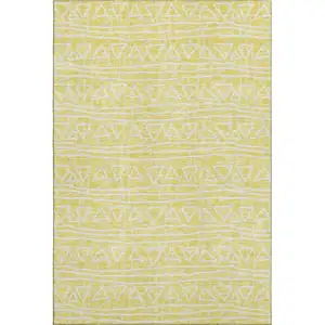 Photo of Yellow And Ivory Geometric Washable Area Rug With UV Protection