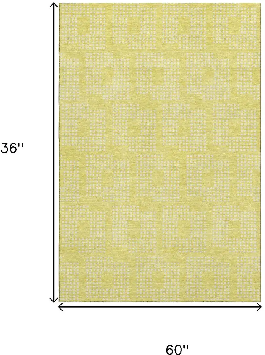 Yellow And Ivory Geometric Washable Area Rug With UV Protection Photo 3