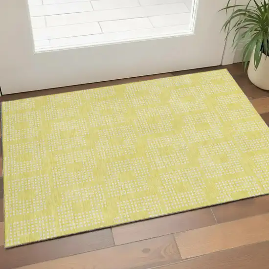 Yellow And Ivory Geometric Washable Area Rug With UV Protection Photo 1