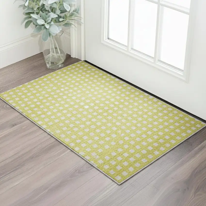 Yellow And Ivory Geometric Washable Area Rug With UV Protection Photo 2