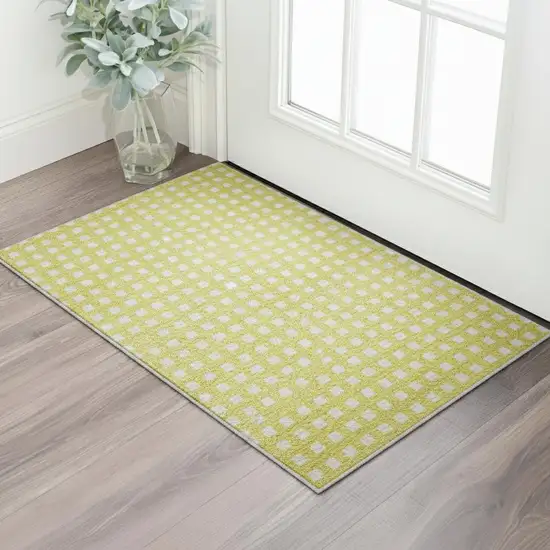Yellow And Ivory Geometric Washable Area Rug With UV Protection Photo 2