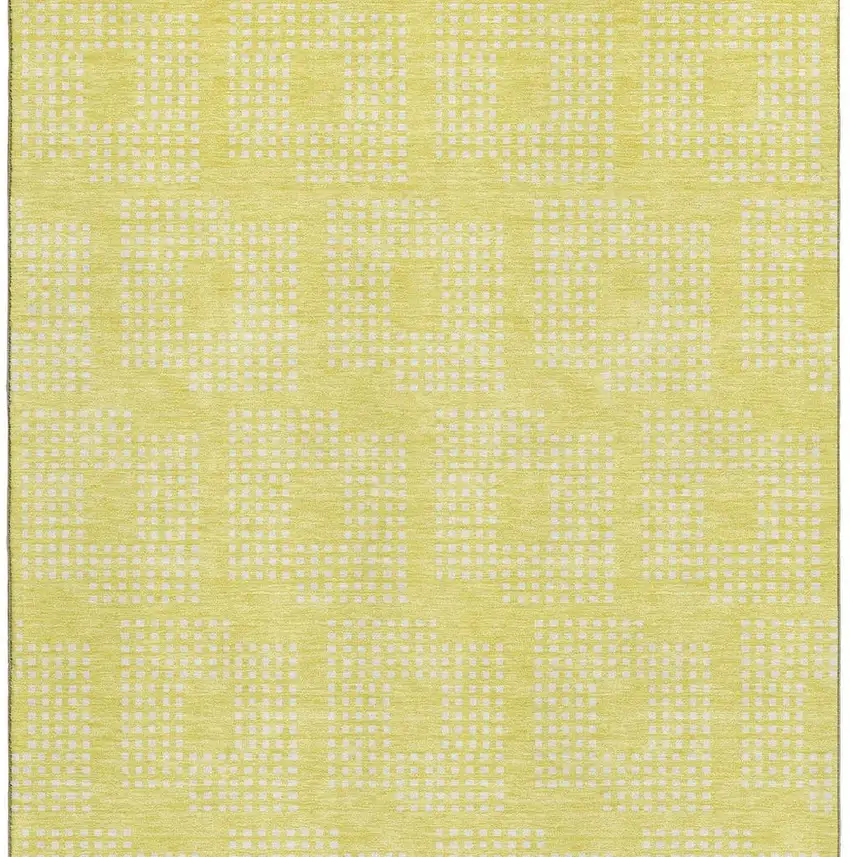Yellow And Ivory Geometric Washable Area Rug With UV Protection Photo 5