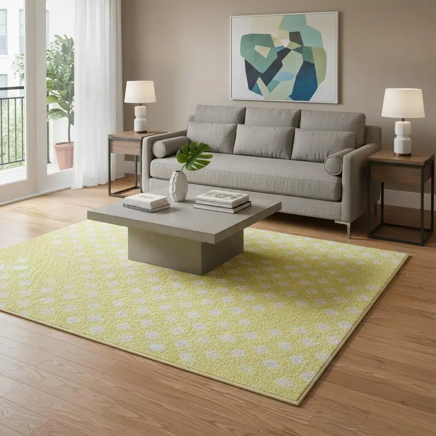 Yellow And Ivory Geometric Washable Area Rug With UV Protection Photo 2