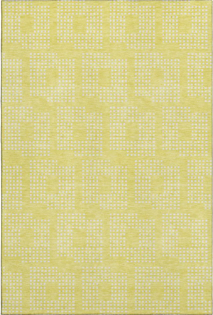 Yellow And Ivory Geometric Washable Area Rug With UV Protection Photo 6