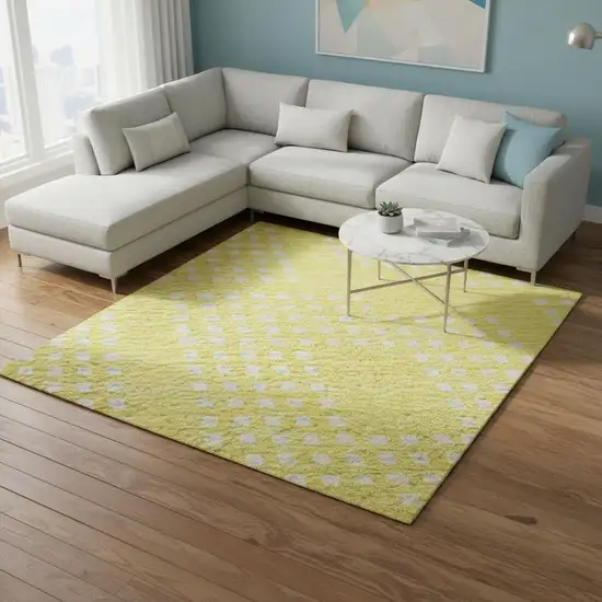 Yellow And Ivory Geometric Washable Area Rug With UV Protection Photo 2