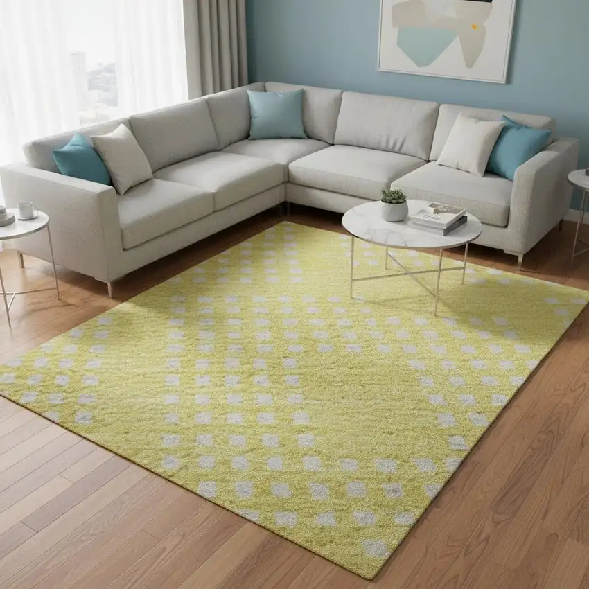 Yellow And Ivory Geometric Washable Area Rug With UV Protection Photo 2