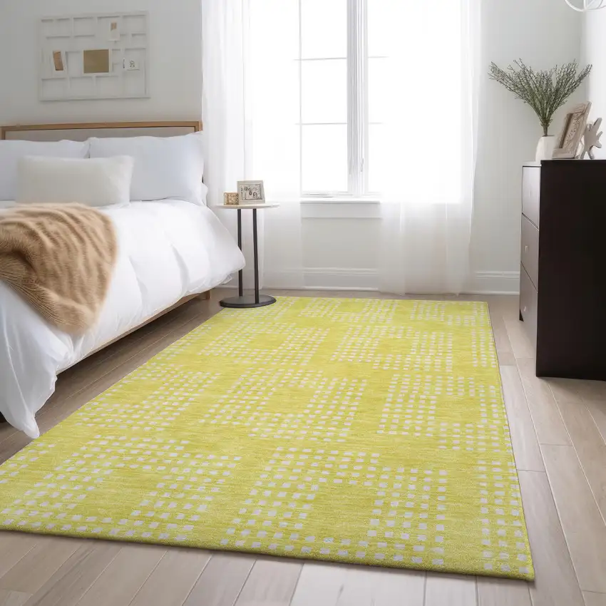 Yellow And Ivory Geometric Washable Area Rug With UV Protection Photo 3