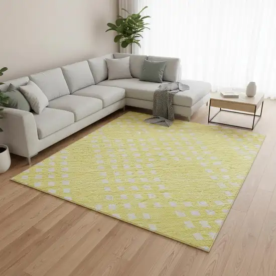 Yellow And Ivory Geometric Washable Area Rug With UV Protection Photo 2