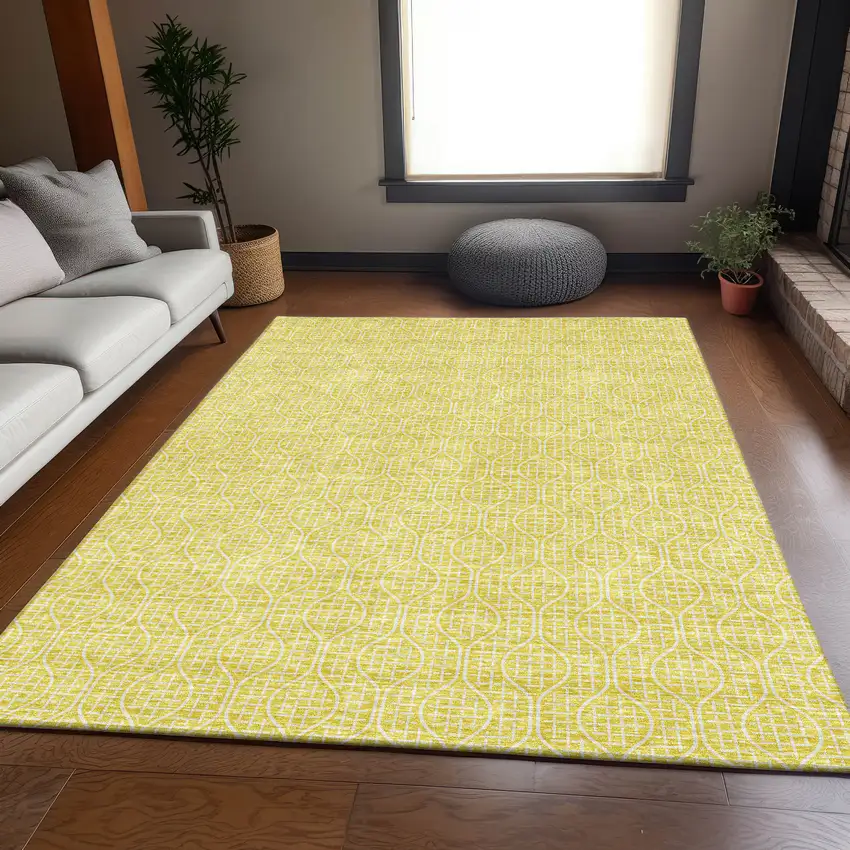 Yellow And Ivory Geometric Washable Area Rug With UV Protection Photo 5