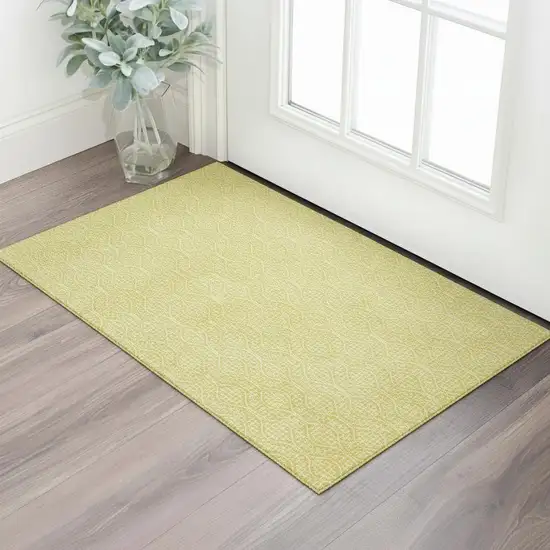 Yellow And Ivory Geometric Washable Area Rug With UV Protection Photo 1