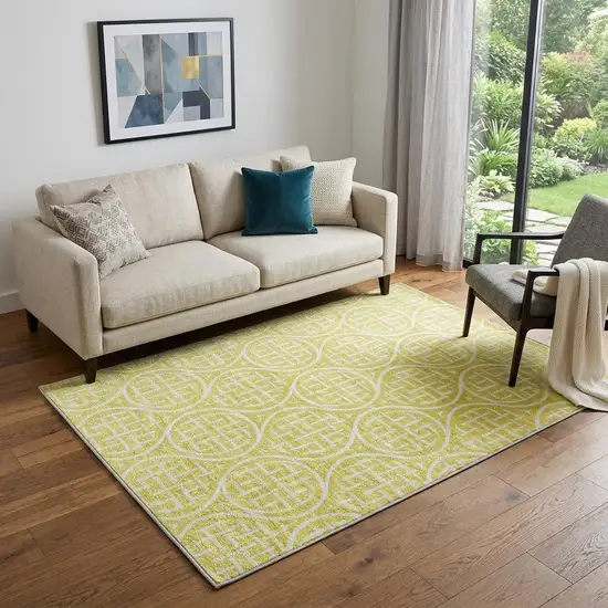 Yellow And Ivory Geometric Washable Area Rug With UV Protection Photo 1