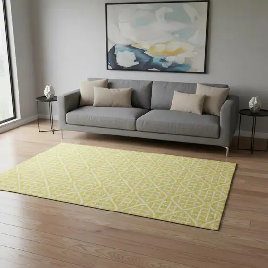 Yellow And Ivory Geometric Washable Area Rug With UV Protection Photo 2