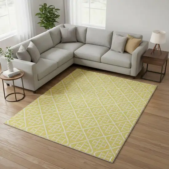 Yellow And Ivory Geometric Washable Area Rug With UV Protection Photo 2
