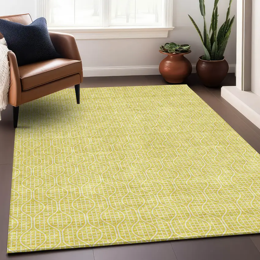 Yellow And Ivory Geometric Washable Area Rug With UV Protection Photo 4