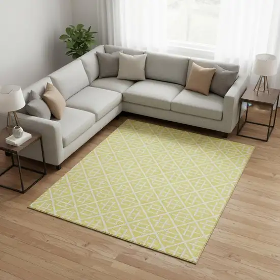 Yellow And Ivory Geometric Washable Area Rug With UV Protection Photo 2