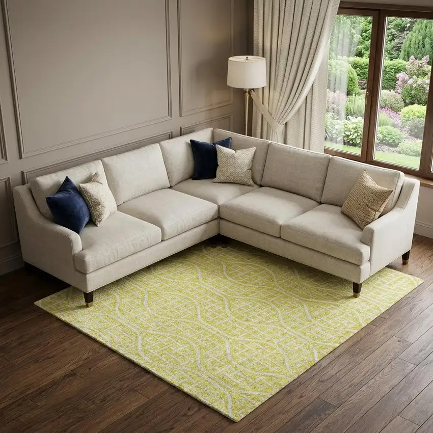 Yellow And Ivory Geometric Washable Area Rug With UV Protection Photo 1