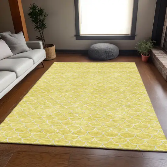 Yellow And Ivory Geometric Washable Area Rug With UV Protection Photo 5