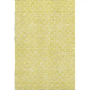 Photo of Yellow And Ivory Geometric Washable Area Rug With UV Protection