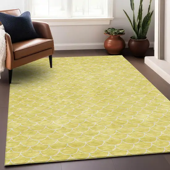 Yellow And Ivory Geometric Washable Area Rug With UV Protection Photo 4