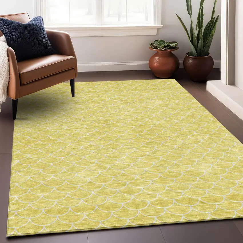 Yellow And Ivory Geometric Washable Area Rug With UV Protection Photo 4