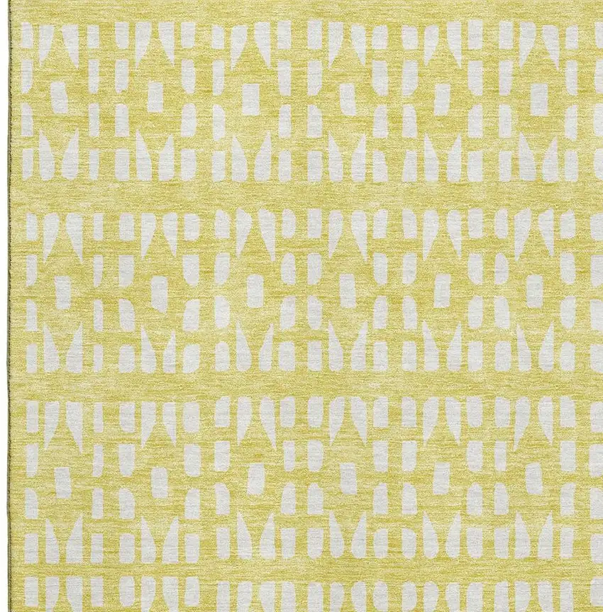 Yellow And Ivory Geometric Washable Area Rug With UV Protection Photo 2